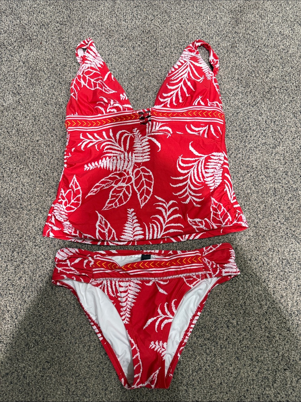 La Blanca Red and White Tropical Tankini Set